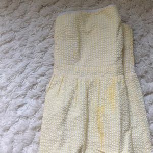Yellow seersucker dress, lace edges
